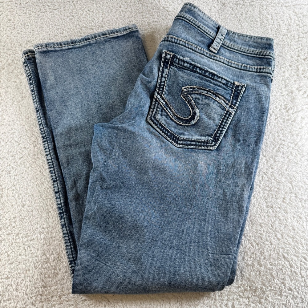 Silver Jeans Suki High Baby Boot Women 33x31 Blue Excellent High Rise Distressed